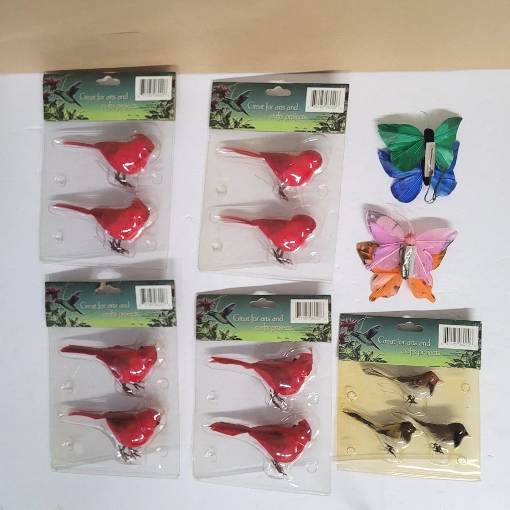 Birds of a Feather Craft Lot 11 Cardinals & Sparrows/4 Butterflies Floral Decor